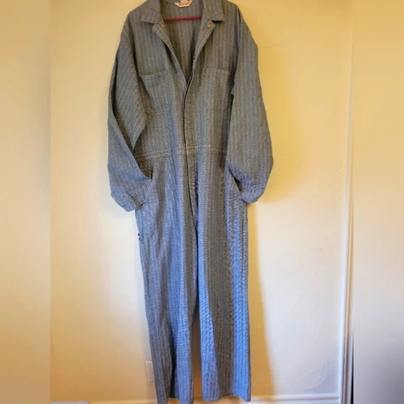 VINTAGE WEARGUARD COVERALLS BLUE COTTON HERRINGBONE DENIM WORKWEAR 46L - Picture 2 of 12